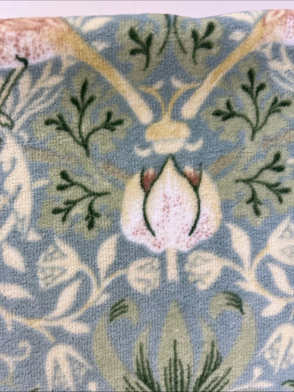 William Morris Co Bath Towels Strawberry Thief Green Velour 2 Pc Set NEW